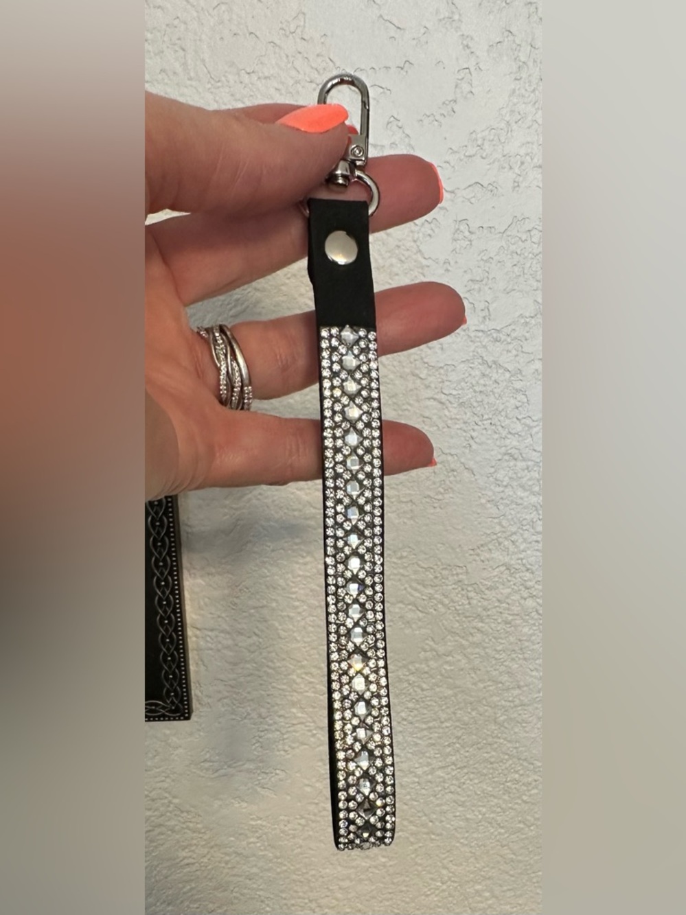 NWOT! Jacqueline Kent Crystal Embellished Black Wristlet Keychain